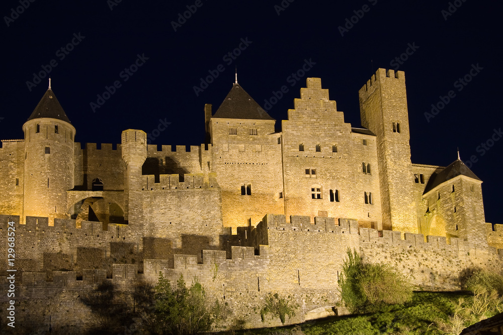 Castillo de Carcassonne de noche (France)
