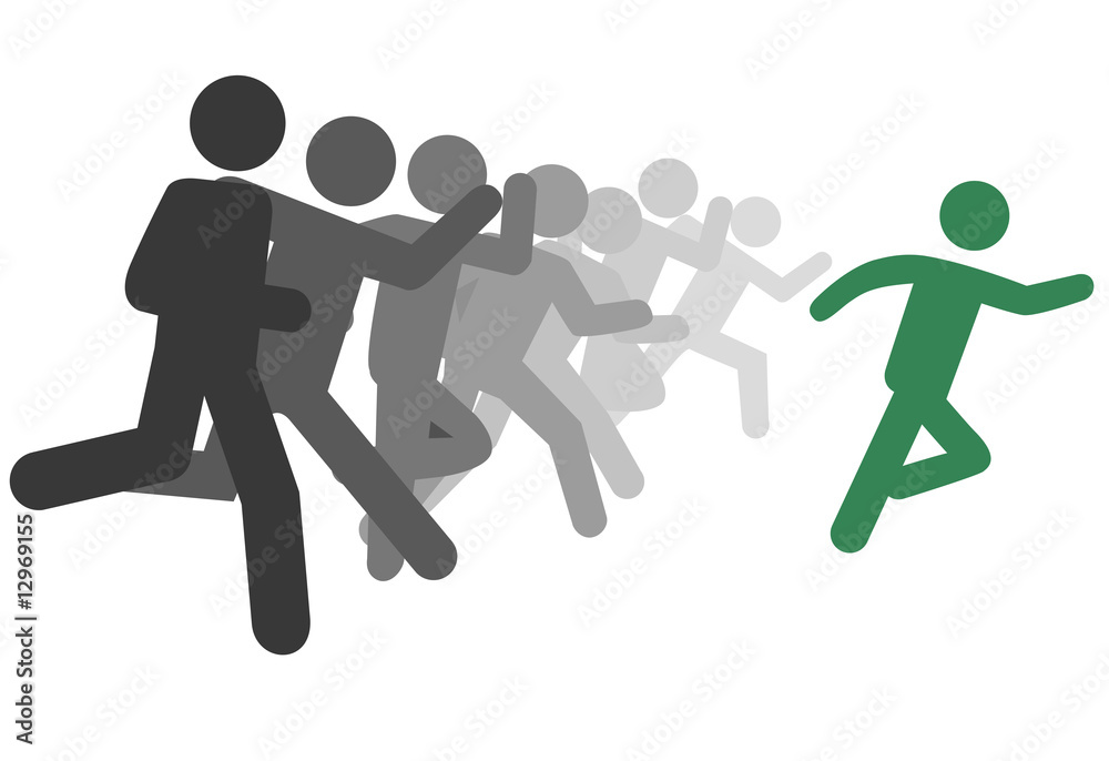 Symbol man and people run a race or leader leads Symbol man and people run a race or leader leads