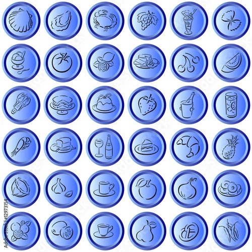 blue buttons with food symbols