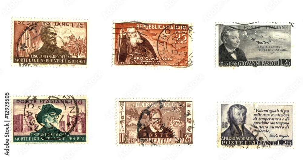 famous people, old italian stamps in lire