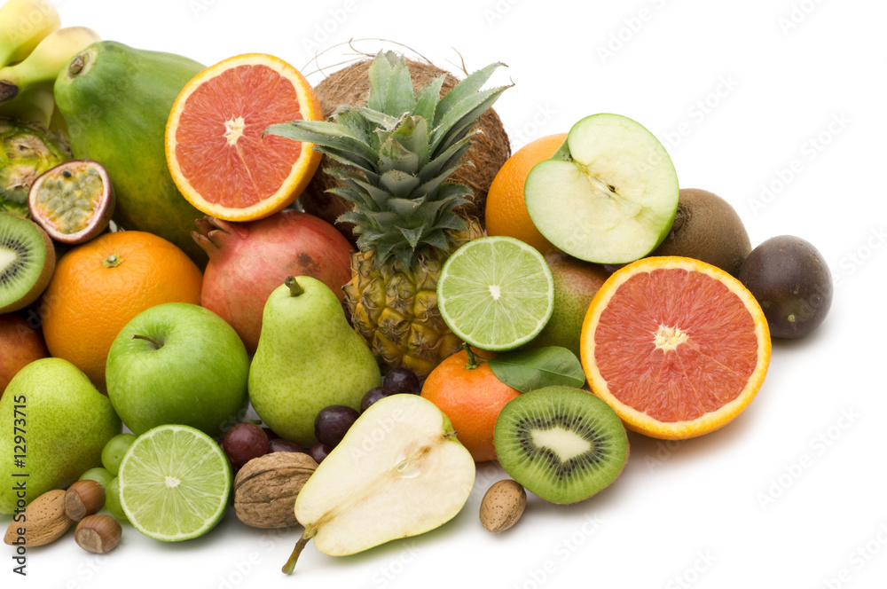 fresh fruits on white background fresh fruits on white background