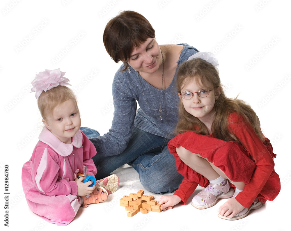 Naklejka premium mother plays with two daughters
