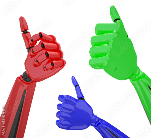 Set of robotic hands with thumb up. photo