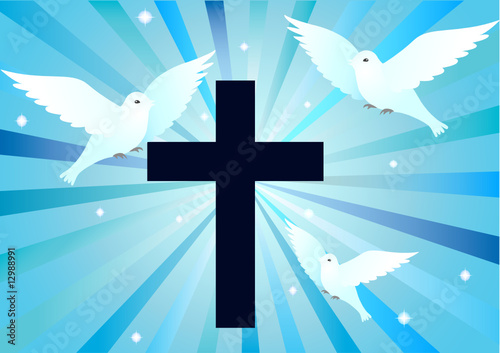 cross silhouette with doves
