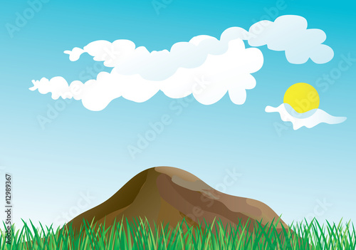 Wiese und Berg - Vector Illustration