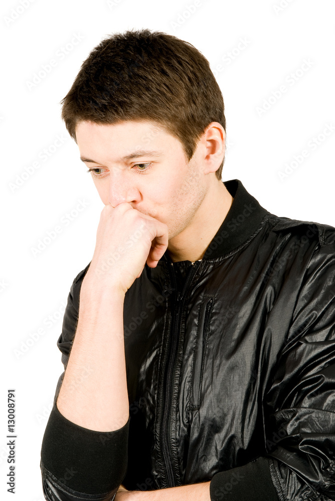 Portrait of young man thinking, isolated on white background. Portrait of young man thinking, isolated on white background.