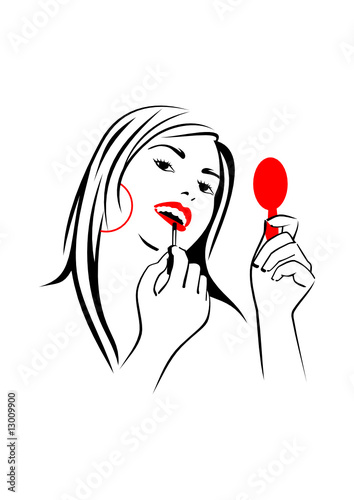 Pretty girl is painting her lips