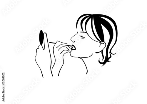 Pretty girl paint her lips