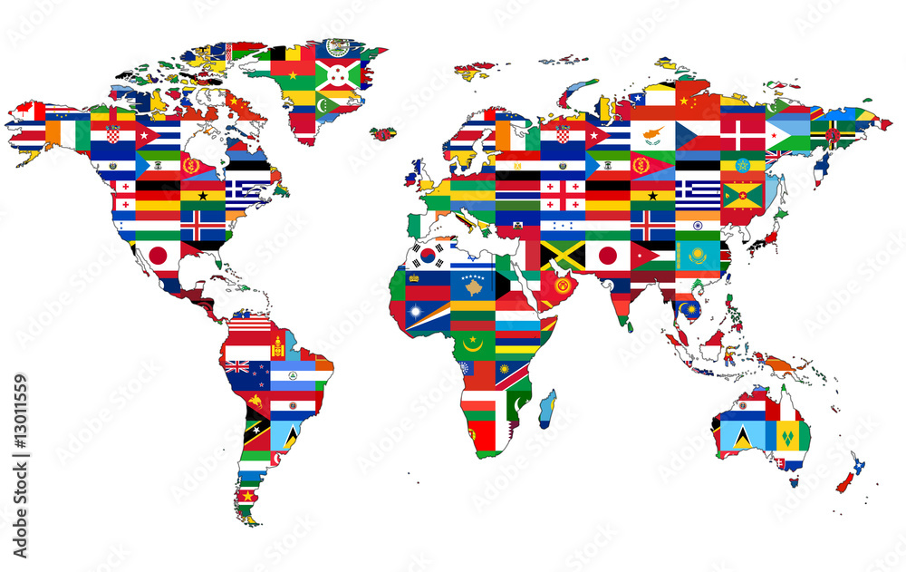 Carte du Monde avec drapeaux Stock Illustration