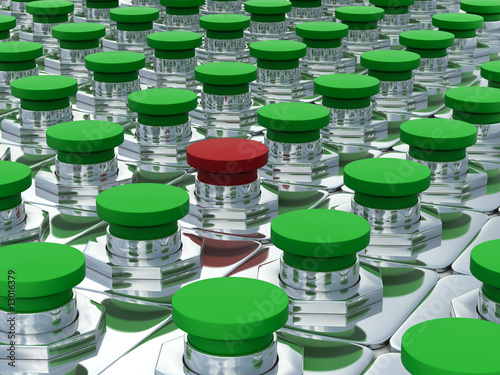Green buttons and one red. ...