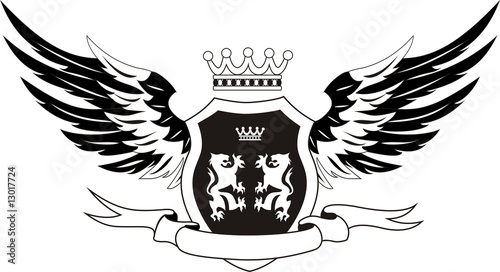 Grunge retro shield with wings