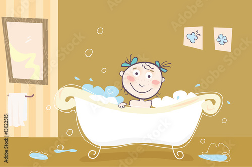 Girl is bathing! Vector illustration.