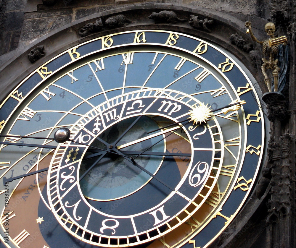 Naklejka premium Famous old medieval astronomical clock in Prague