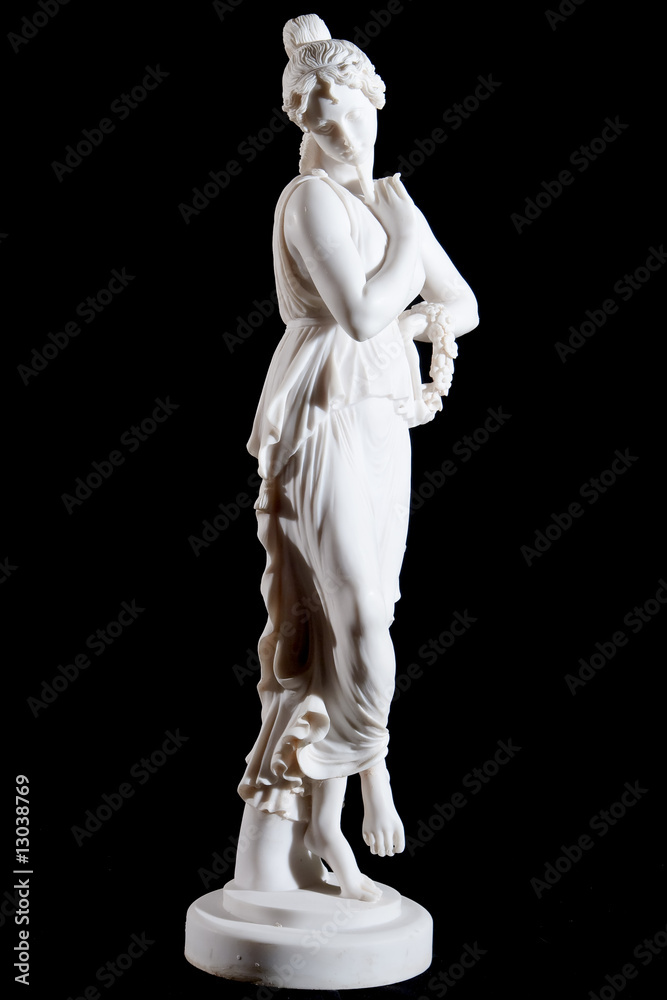 classical marble statue of a woman with circlet of flowers