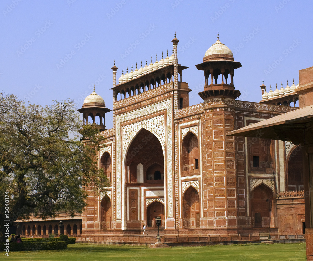 Side view of the Entrance to the Taj Mahal at Agra, India