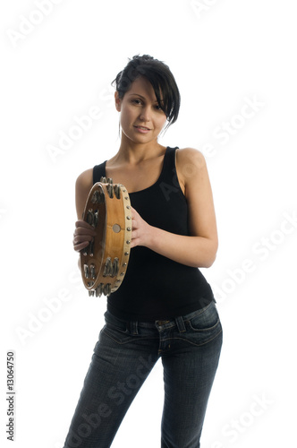 sexy woman playing tambourine musician photo