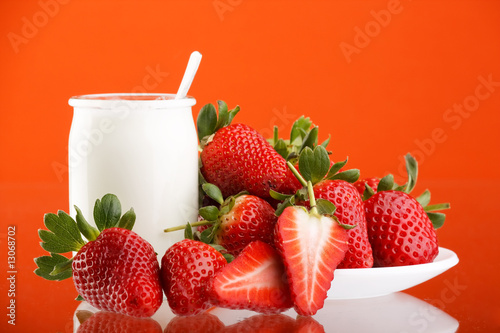 .Fresh and tasty strawberries and yogurt