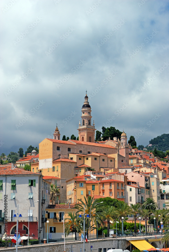 Old town and Saint-Michel church in Menton. French Azure coast