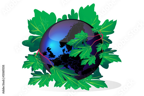 Planet earth wrapped in leaves