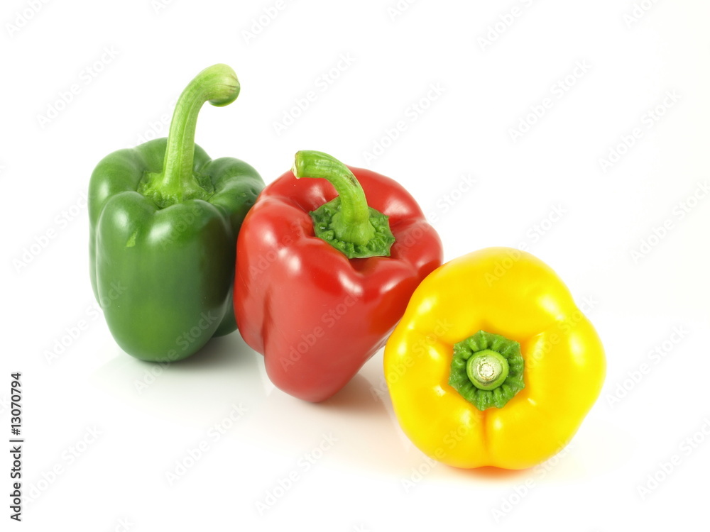 Bell peppers: red, green, yellow in raw.