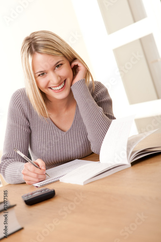Student series - Blond girl studying home