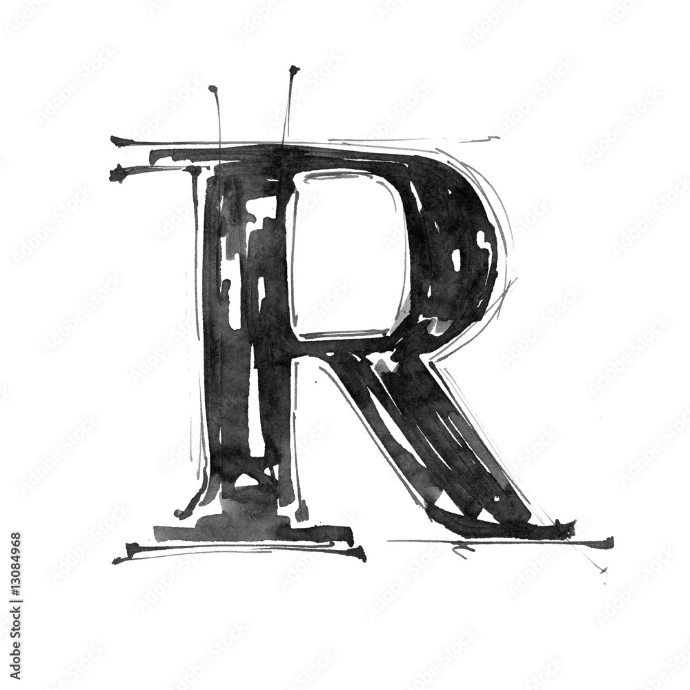 Fototapeta premium letter R. Alphabet symbol - grunge hand draw paint