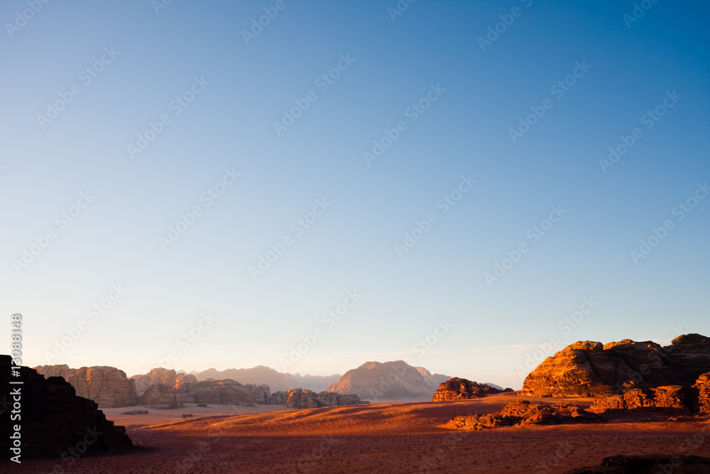 Wadi Rum landscape. Copy space.