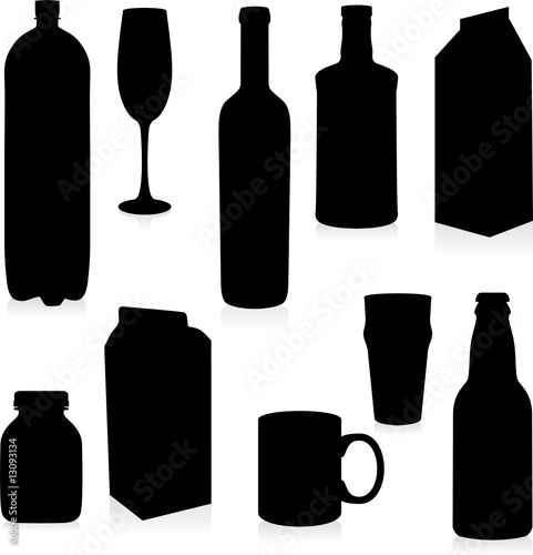 isolated silhouettes drink containers