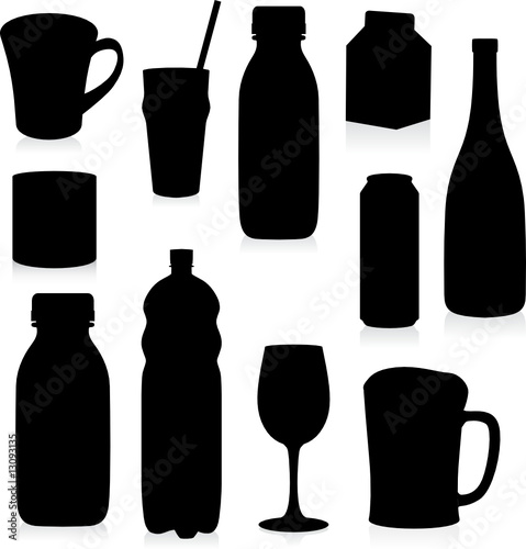 isolated silhouettes drink containers
