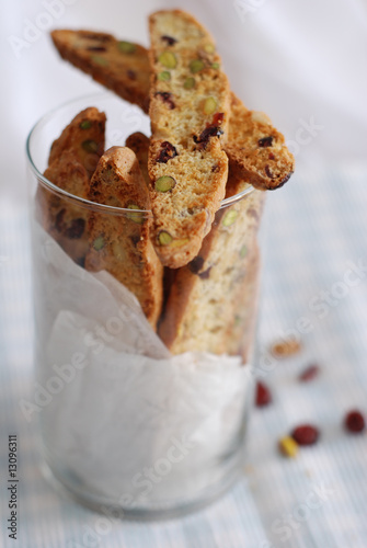 Pistachios, pine nuts and dried cranberries biscotti