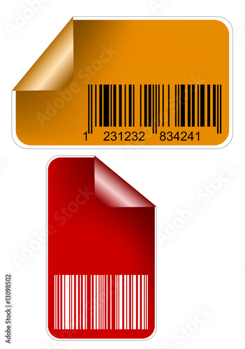 vector curly tag and sticker set with bar codes