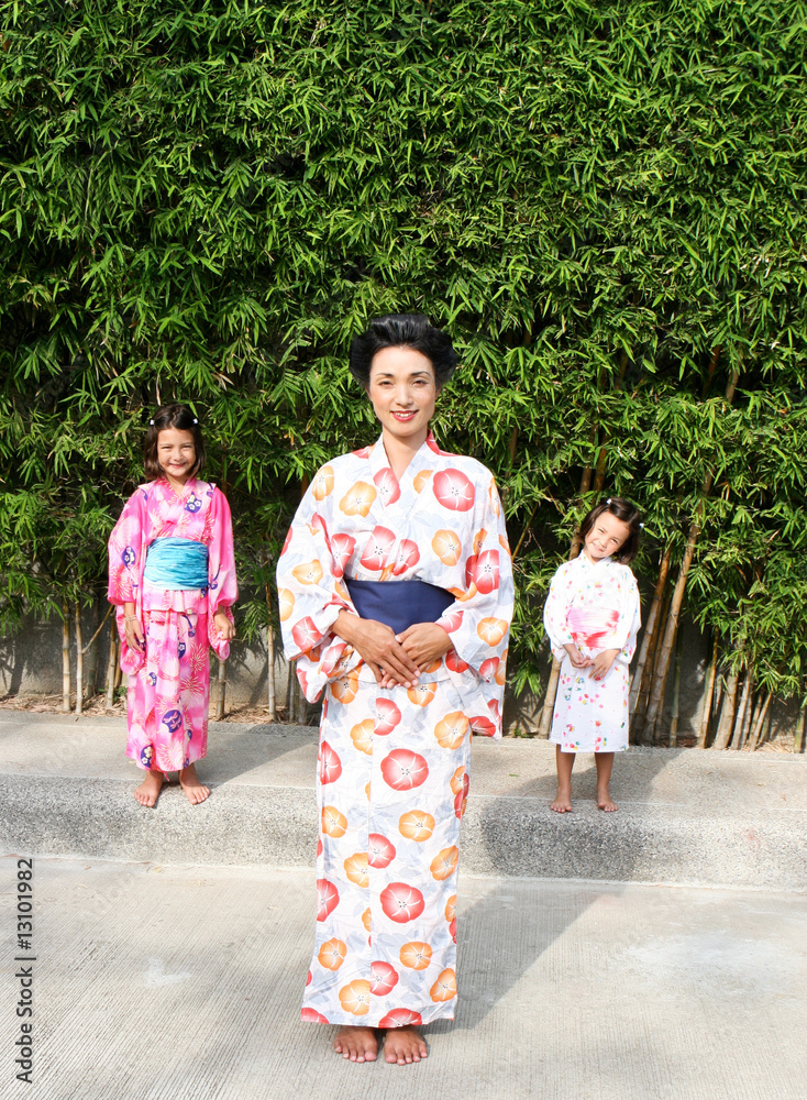 Family dressed in kimono.