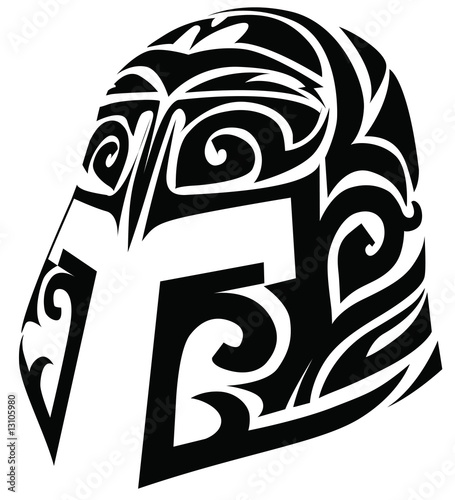 Stylized helmet tattoo design