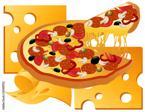 Pizza on cheese background