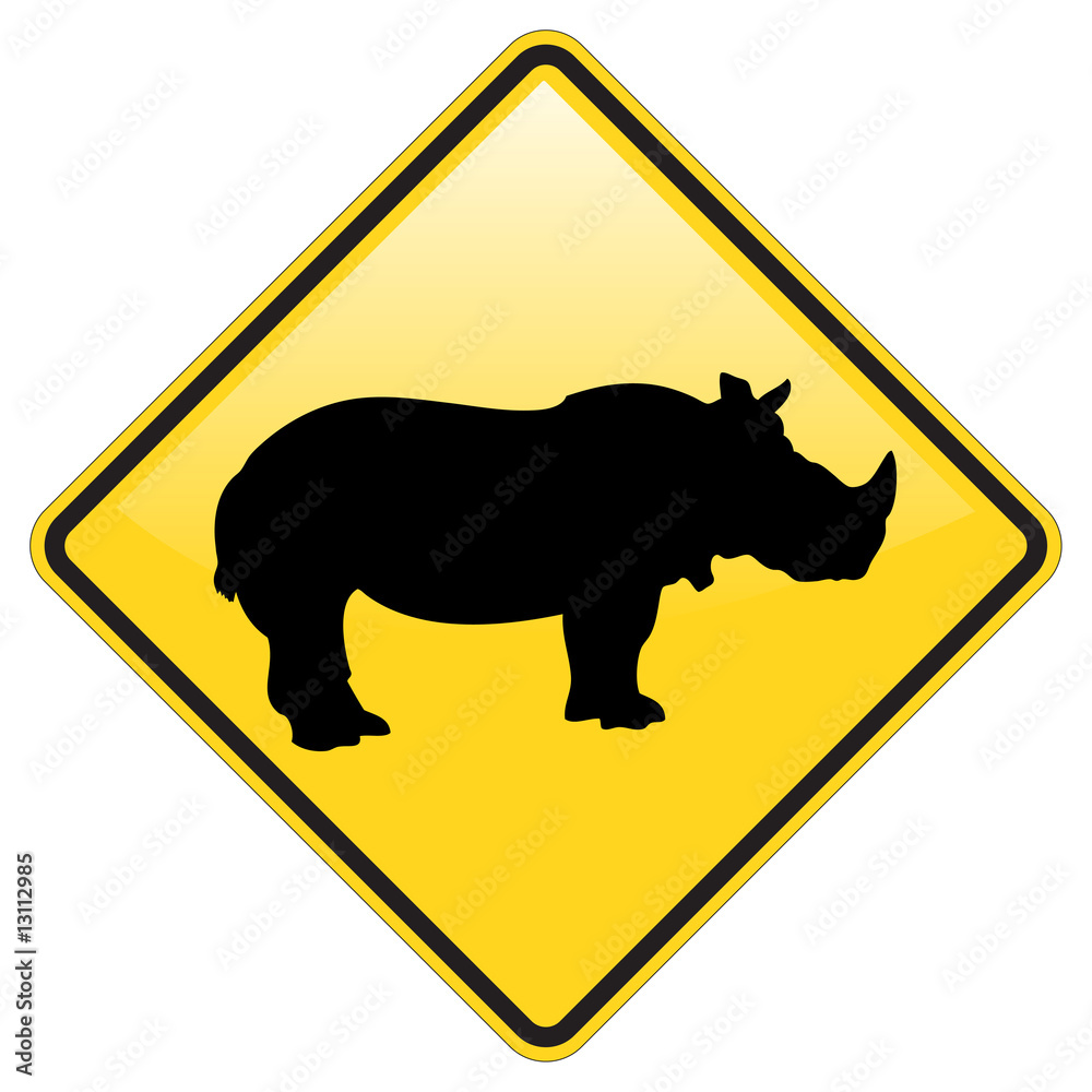 Rhino Warning Sign With Glossy Effect Rhino Warning Sign With Glossy Effect