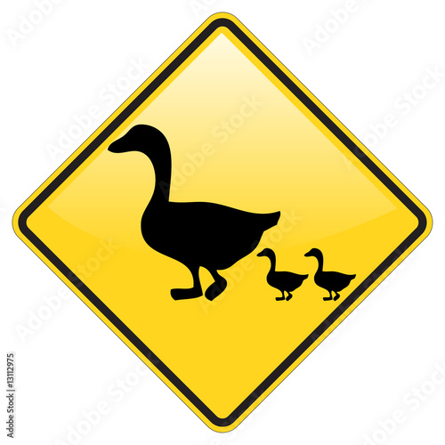 Duck crossing warning sign with glossy effect