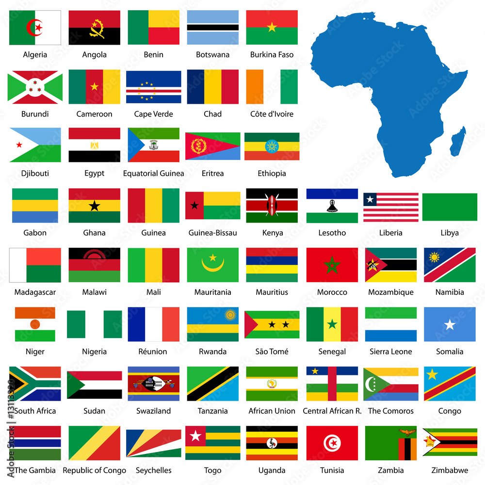 Fototapeta premium Detailed African flags and map