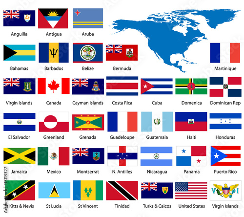 Detailed North American Flags and Map