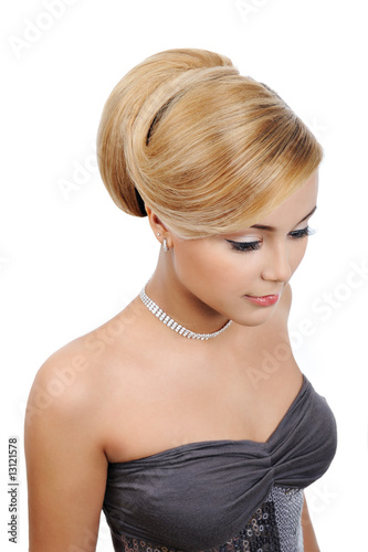 blond  woman with modern gloss hairstyle