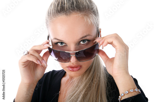 Schilderij op canvas girl with glasses isolated on white