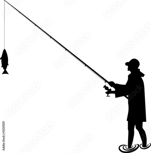 silhouette of a fisher in the water