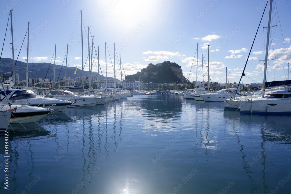 Beautiful marina, sailboats and motorboats