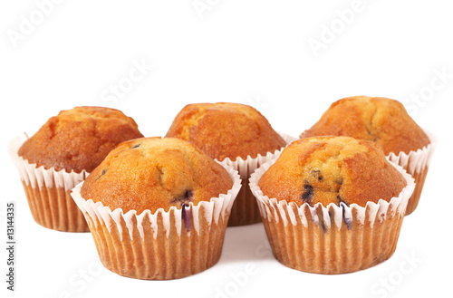Blueberry muffins on white