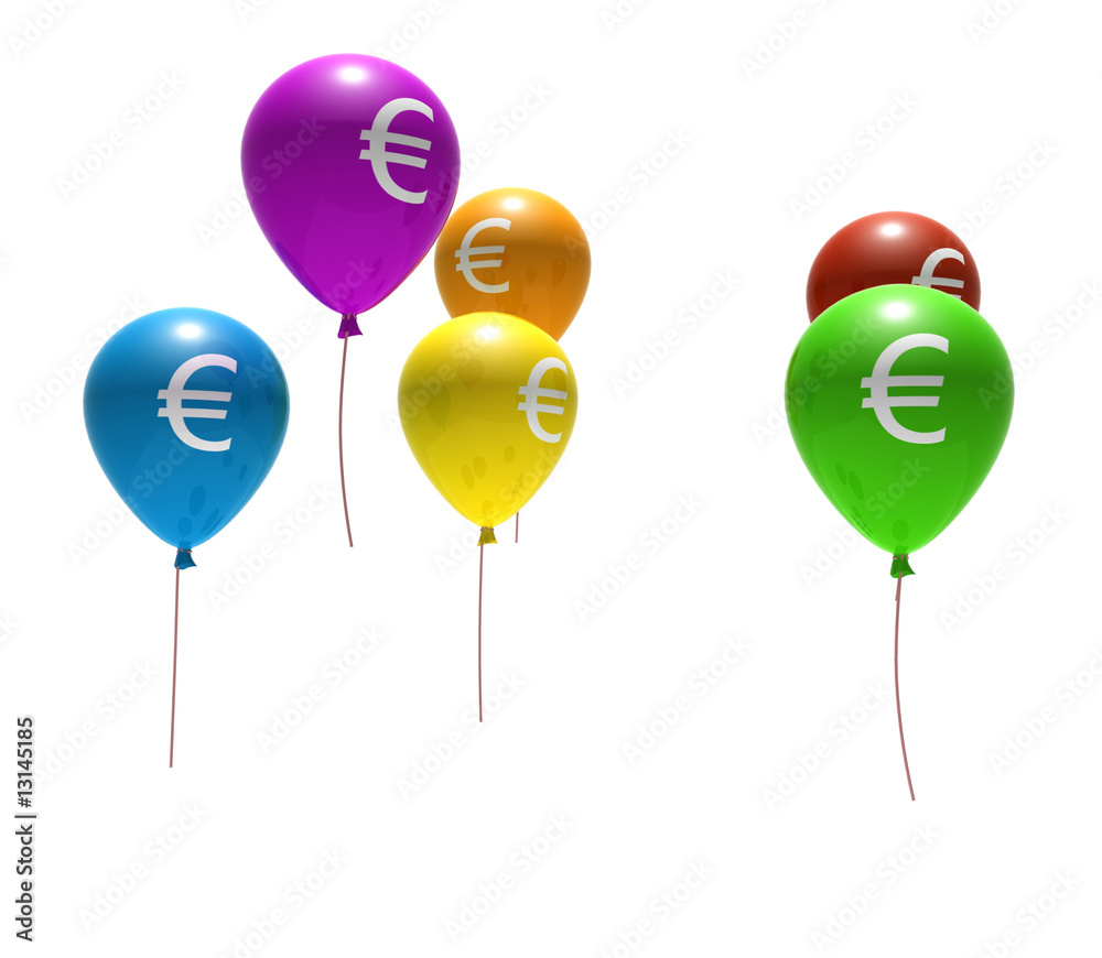 multicolored balloons with euro symbols - isolated on white multicolored balloons with euro symbols - isolated on white