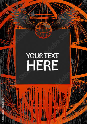 Grunge frame with wings