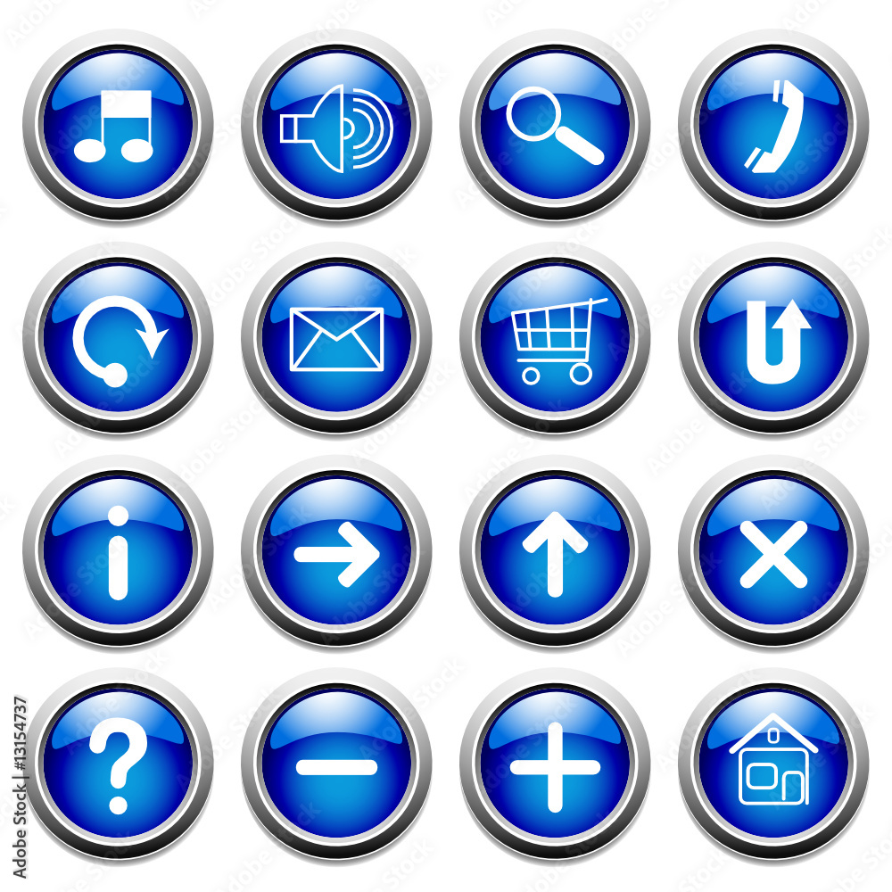 Vector blue buttons with symbols. Vector blue buttons with symbols.