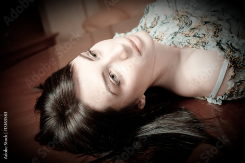 Photos Attractive sexy girl lying on table