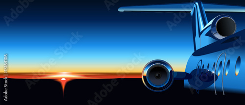 Vector airplane at sunrise
