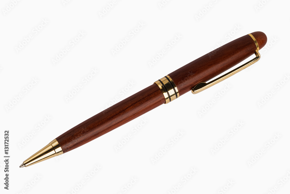 Wooden ballpoint pen isolated on white