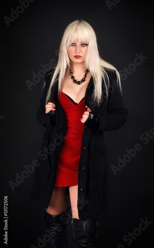 blonde in a dark suit